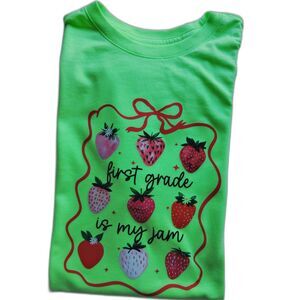 Wonder Nation Lime Green First Grade is My Jam Strawberry Unisex Teen Shirt XXL